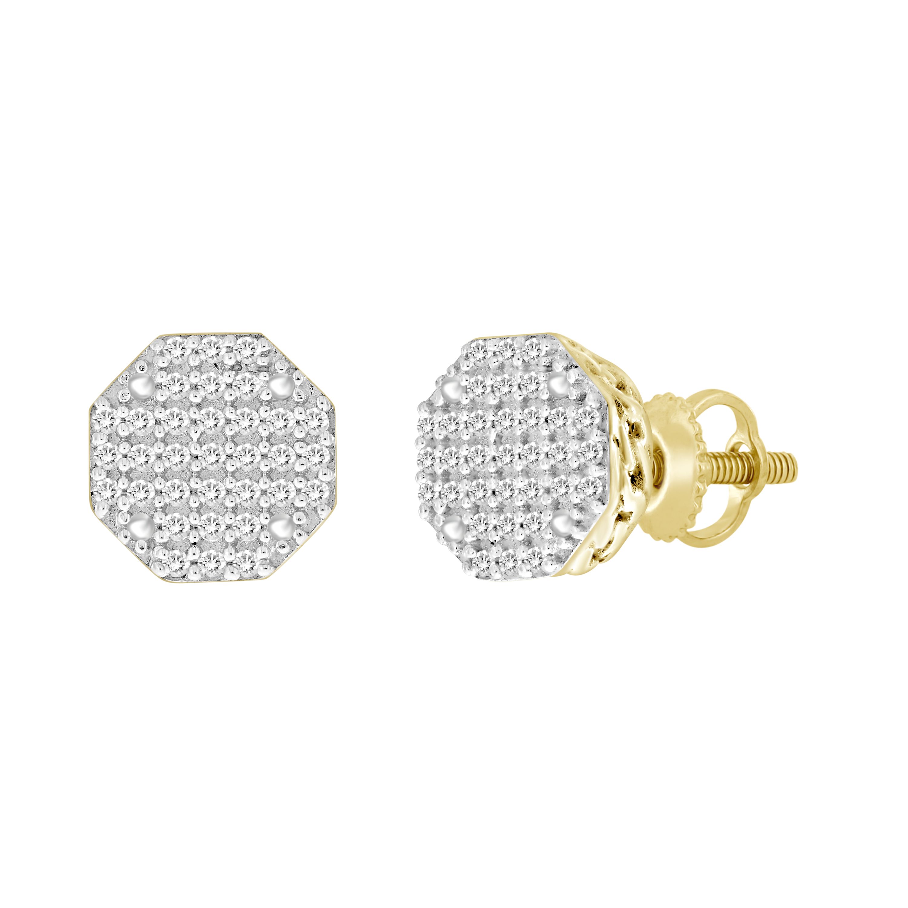 1/6ct. t.w. Hexagon Shape Diamond Stud Earring in Gold-Plated Sterling Silver
