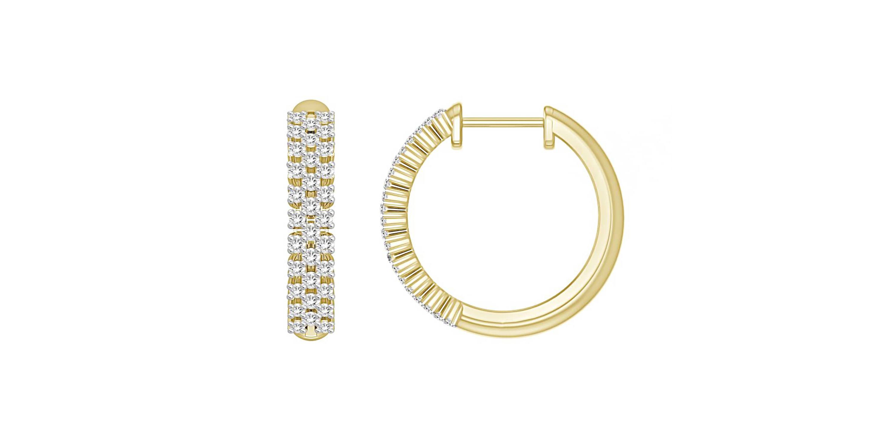 10K Yellow Gold 1/4ct Round Diamond Hoops Earring