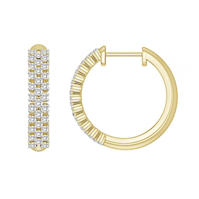 10K Yellow Gold 1/4ct Round Diamond Hoops Earring