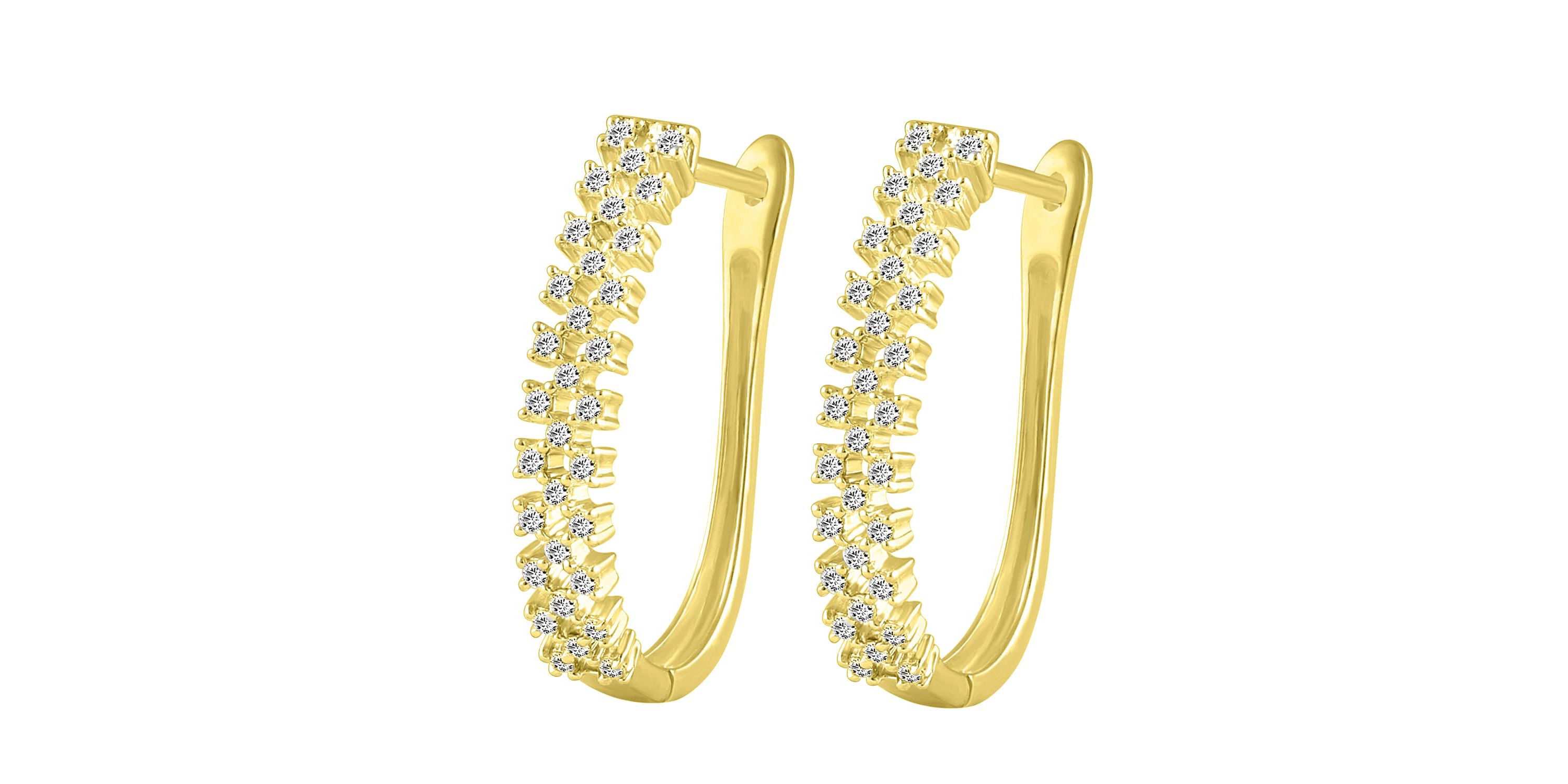 10K Yellow Gold 1/2ct Round Diamond Hoops Earring