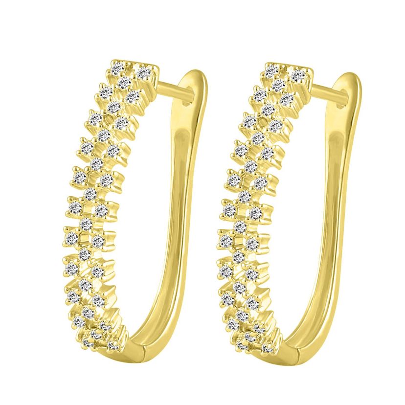 10K Yellow Gold 1/2ct Round Diamond Hoops Earring
