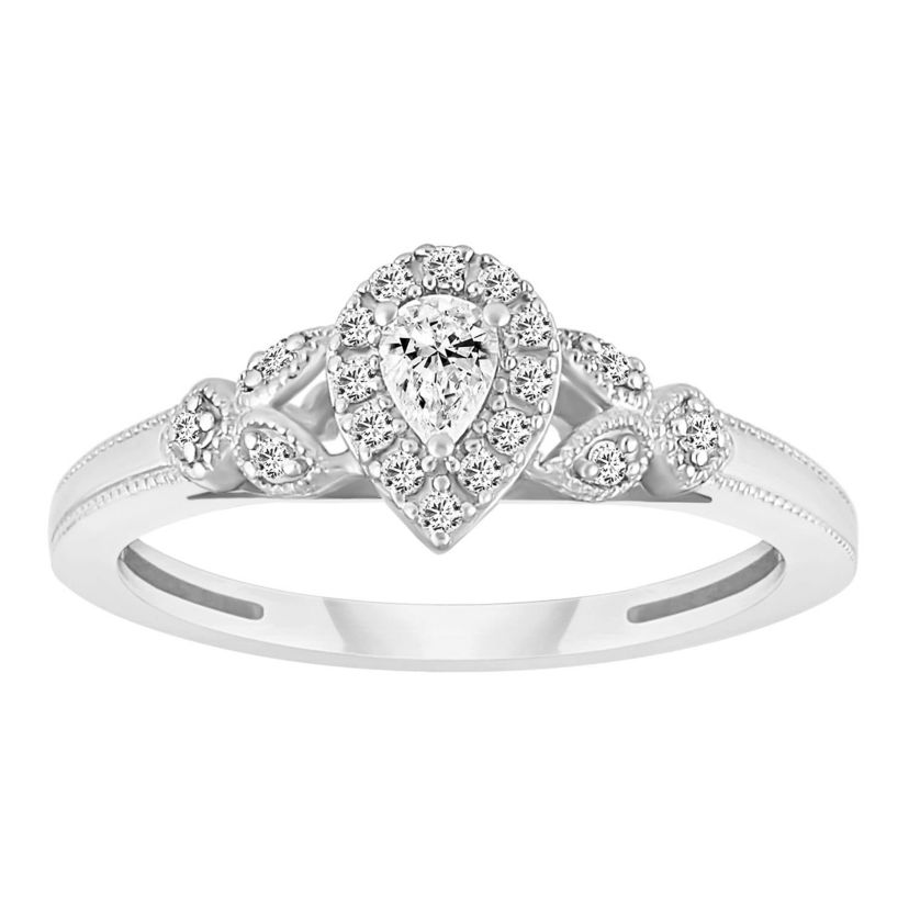 10K White Gold 1/4ct Round/Pear Diamond Ladies Ring