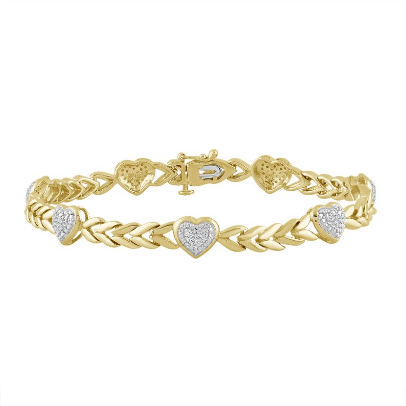 1/5ct. t.w. Heart station Diamond Bracelet in Gold-Plated Sterling Silver