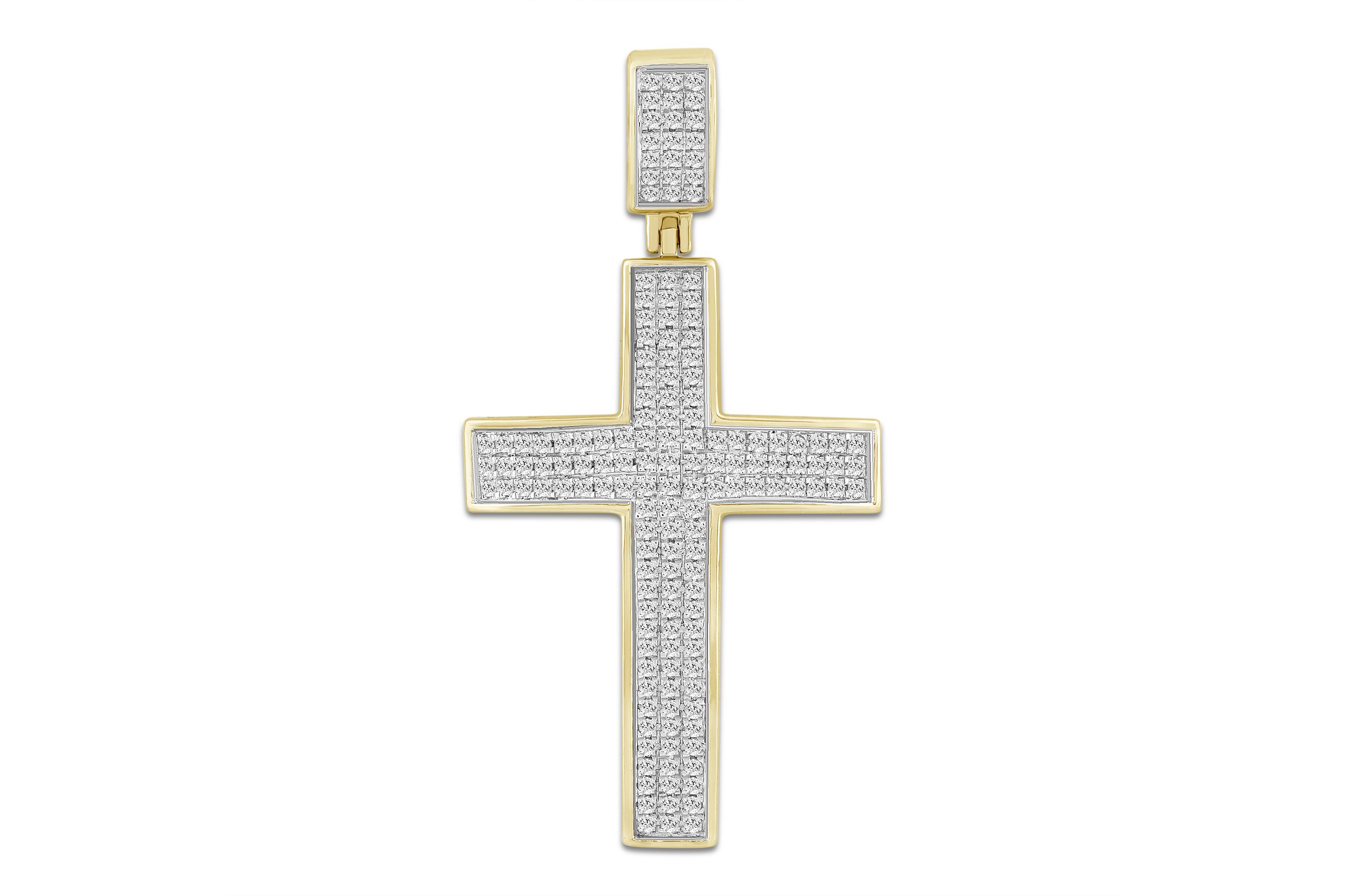 1/2ct. t.w. Diamond Cross Mens Charm in 10K Yellow Gold