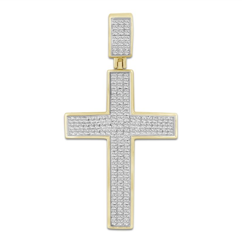 1/2ct. t.w. Diamond Cross Mens Charm in 10K Yellow Gold