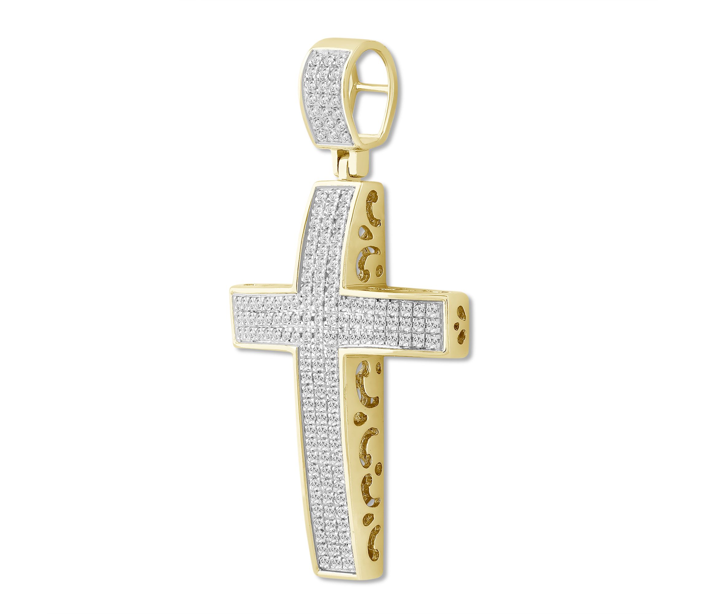 1/2ct. t.w. Diamond Cross Mens Charm in 10K Yellow Gold