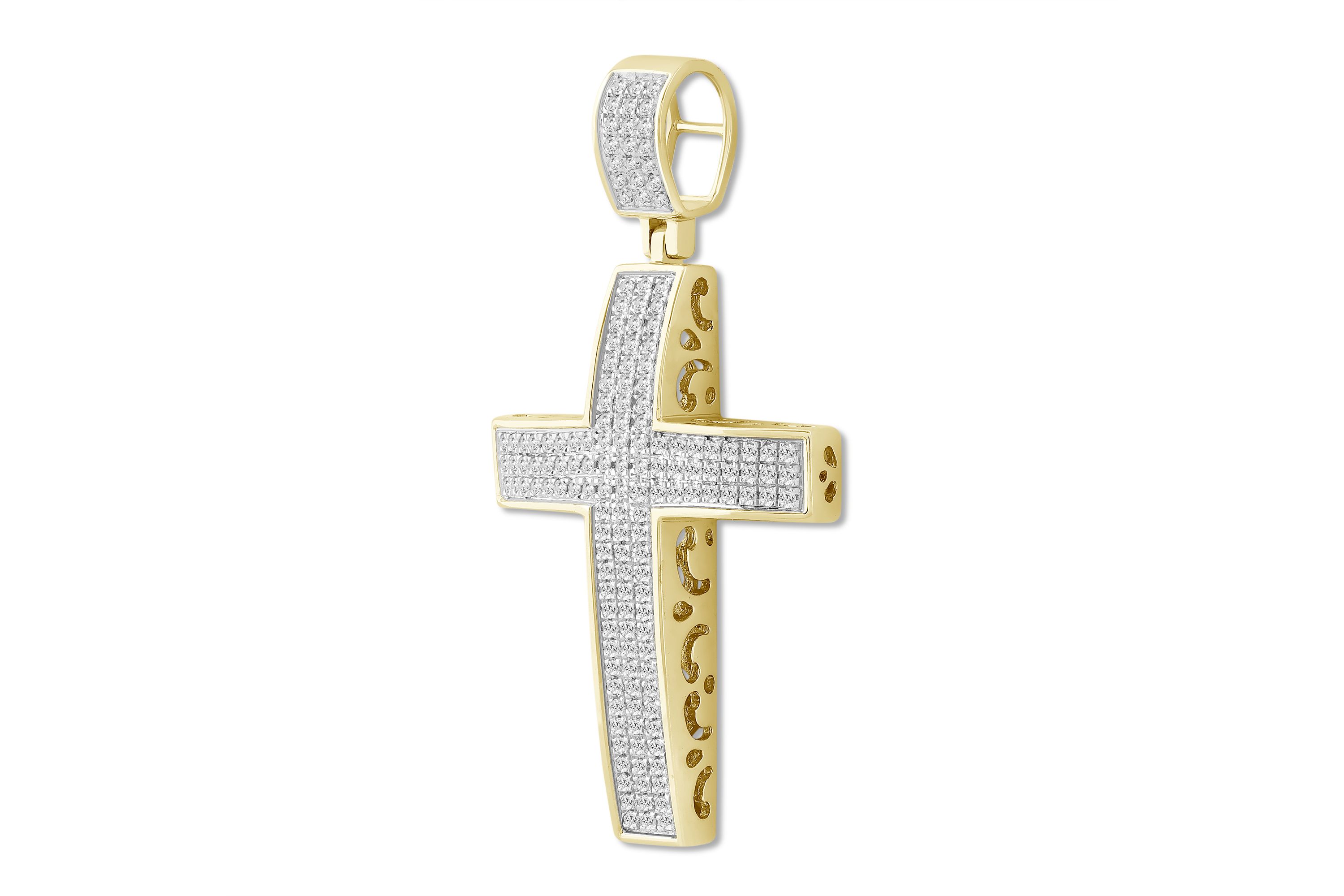 1/2ct. t.w. Diamond Cross Mens Charm in 10K Yellow Gold
