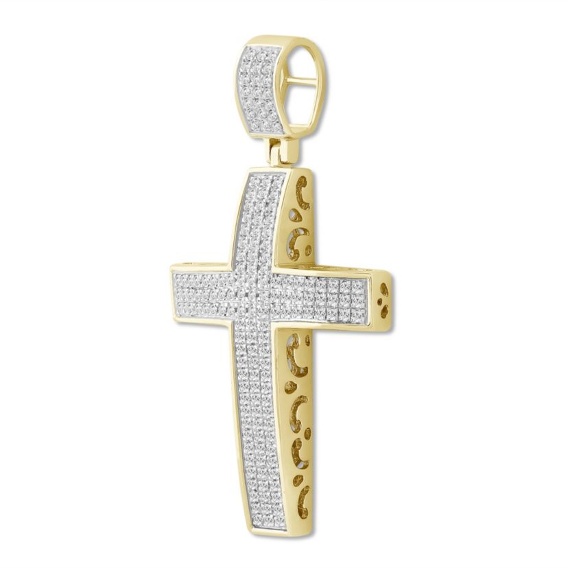 1/2ct. t.w. Diamond Cross Mens Charm in 10K Yellow Gold