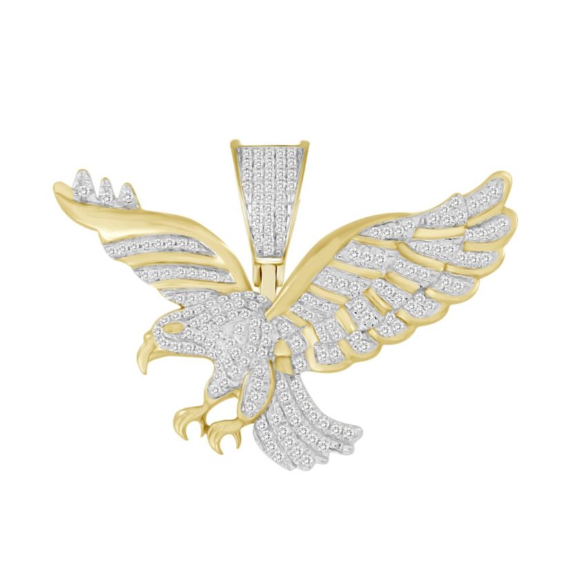 10K Yellow Gold 1/2ct Round Miamond Mens Eagle Charm