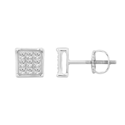 Belk & Co Men's 1/20ct. t.w. Square Shape Diamond Stud Earring in 10K White Gold