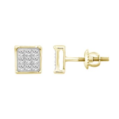Belk & Co Men's 1/20ct. t.w. Square Shape Diamond Stud Earring in 10K Yellow Gold