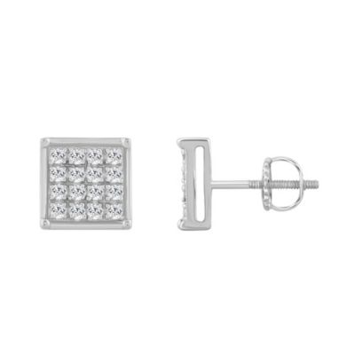 Belk & Co Men's 1/10ct. t.w. Square Shape Diamond Stud Earring in 10K White Gold
