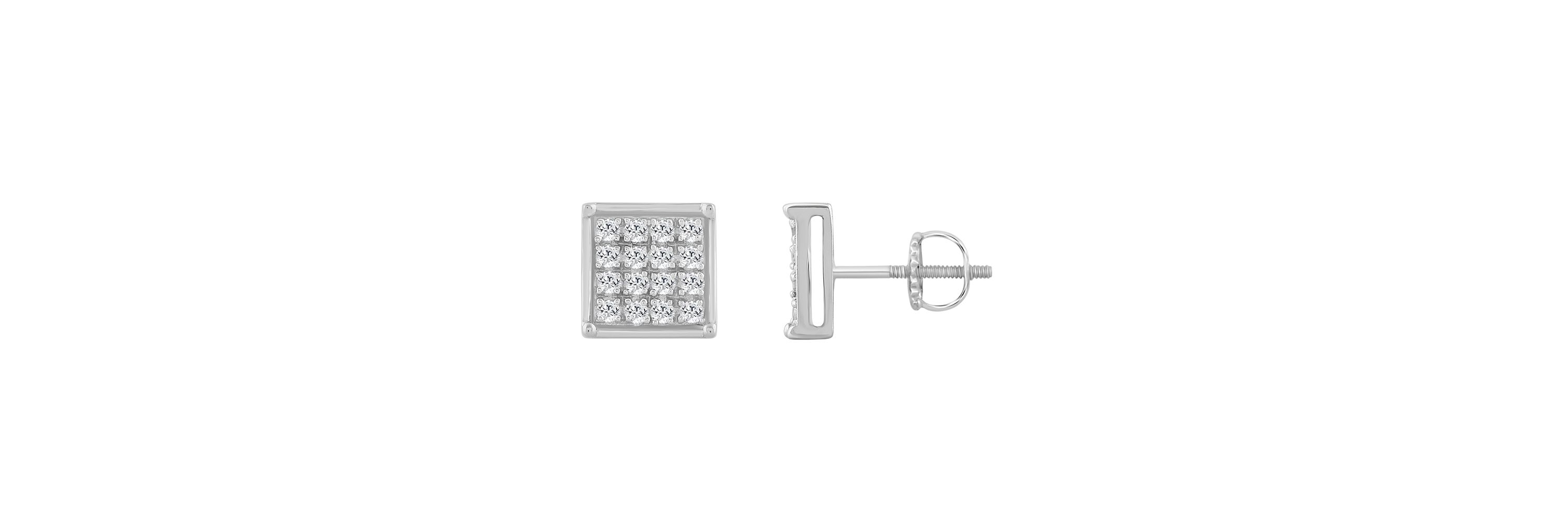 1/10ct. t.w. Square Shape Diamond Stud Earring in 10K White Gold
