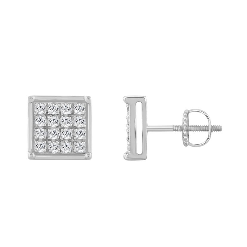 1/10ct. t.w. Square Shape Diamond Stud Earring in 10K White Gold