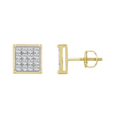Belk & Co Men's 1/10ct. t.w. Square Shape Diamond Stud Earring in 10K Yellow Gold