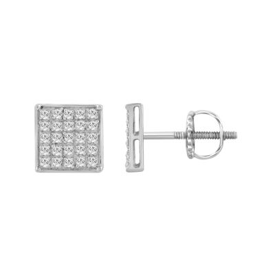 Belk & Co Men's 1/6ct. t.w. Square Shape Diamond Stud Earring in 10K White Gold