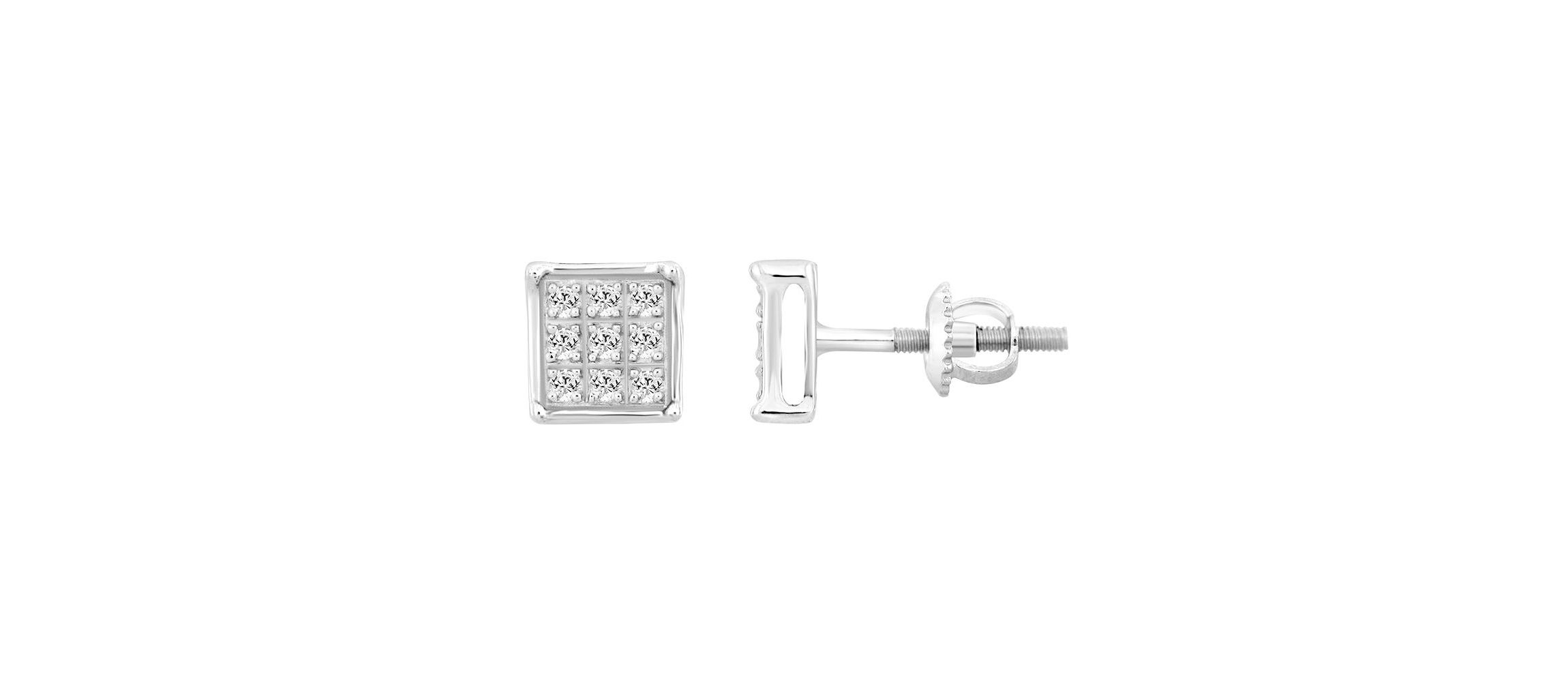 1/20ct. t.w. Square Shape Diamond Stud Earring in Sterling Silver