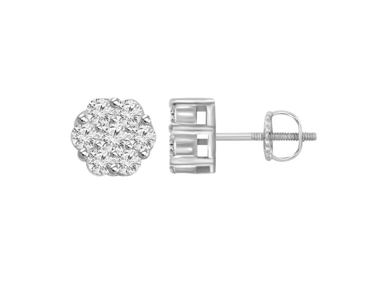 1/10ct. t.w. Flower Shape Diamond Stud Earring in 10K White Gold