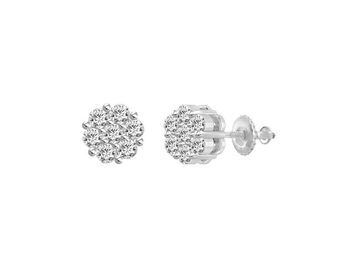 1/10ct. t.w. Flower Shape Diamond Stud Earring in 10K White Gold