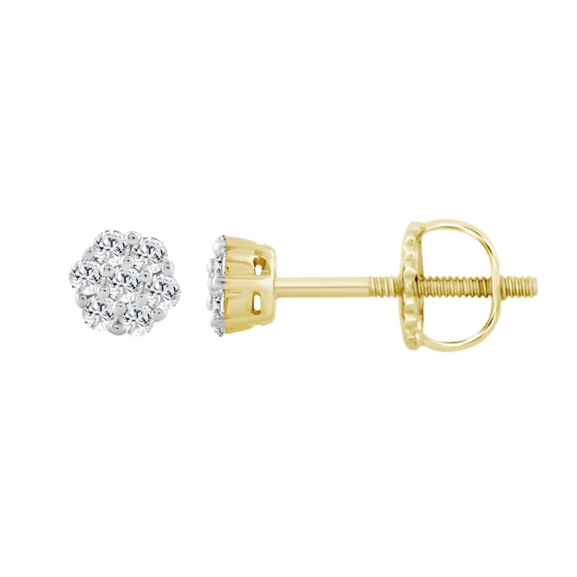 1/10ct. t.w. Flower Shape Diamond Stud Earring in 10K Yellow Gold