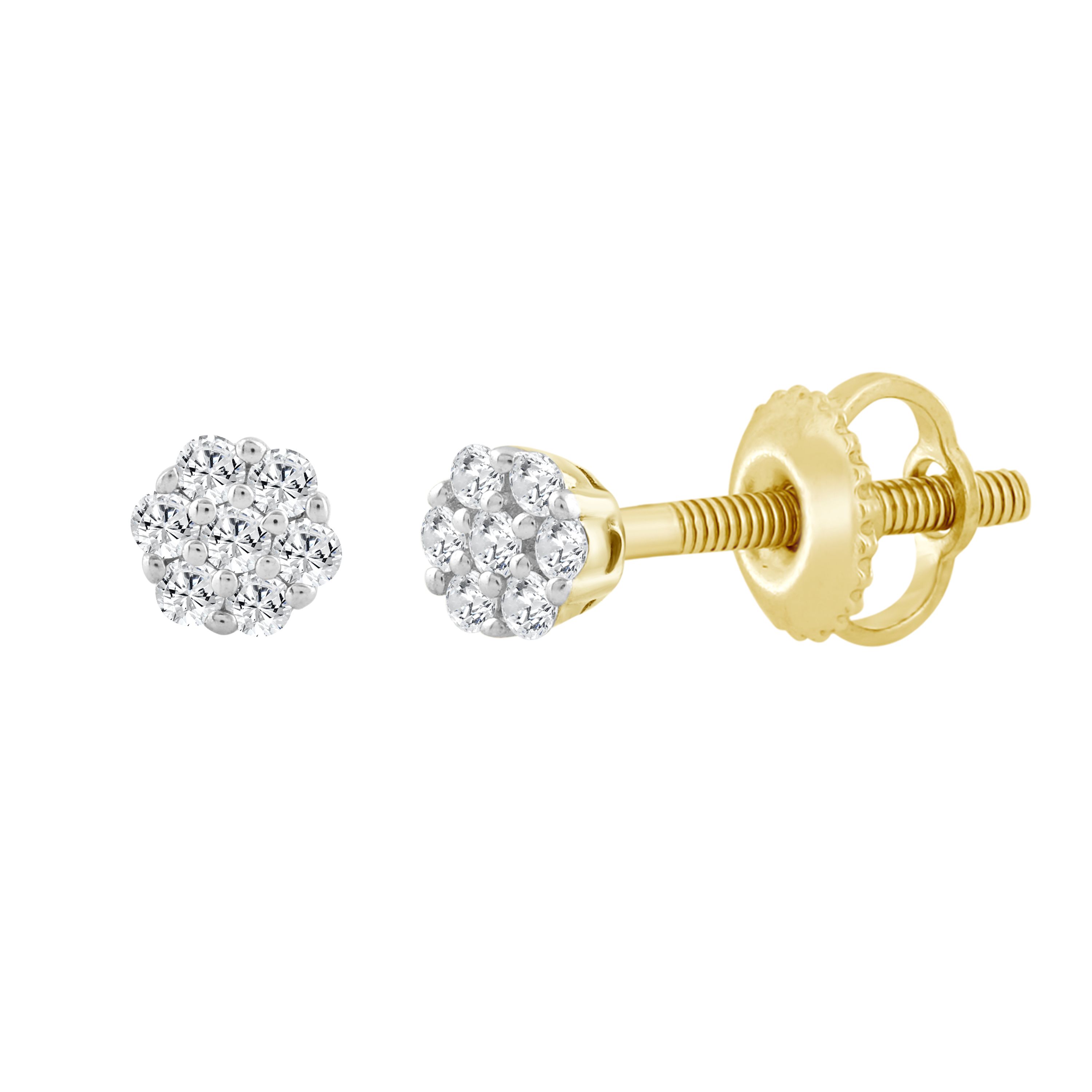 1/10ct. t.w. Flower Shape Diamond Stud Earring in 10K Yellow Gold