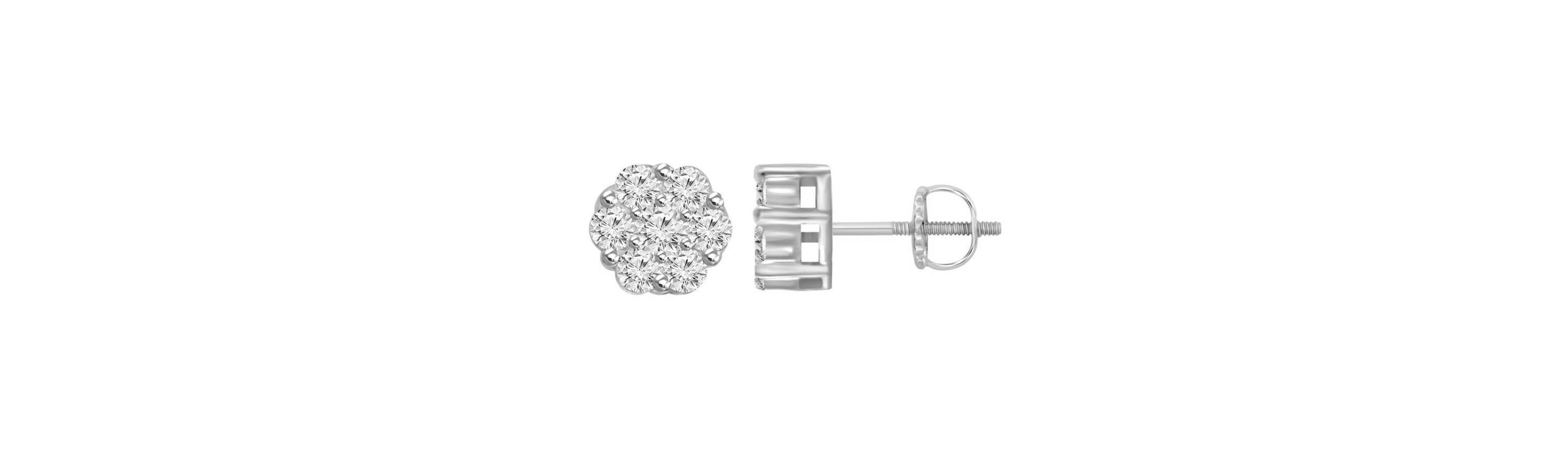 1/6ct. t.w. Flower Shape Diamond Stud Earring in 10K White Gold