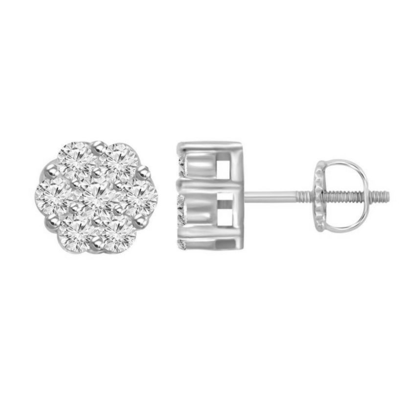 1/6ct. t.w. Flower Shape Diamond Stud Earring in 10K White Gold