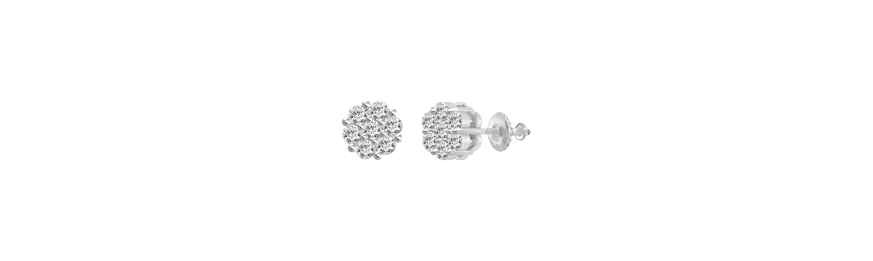 1/6ct. t.w. Flower Shape Diamond Stud Earring in 10K White Gold