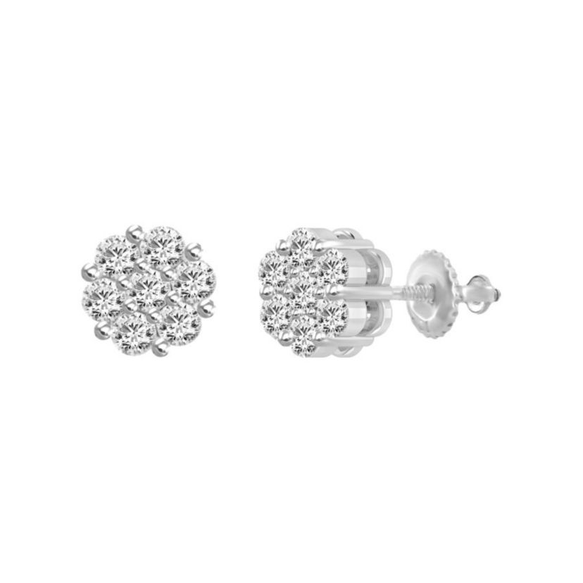 1/6ct. t.w. Flower Shape Diamond Stud Earring in 10K White Gold