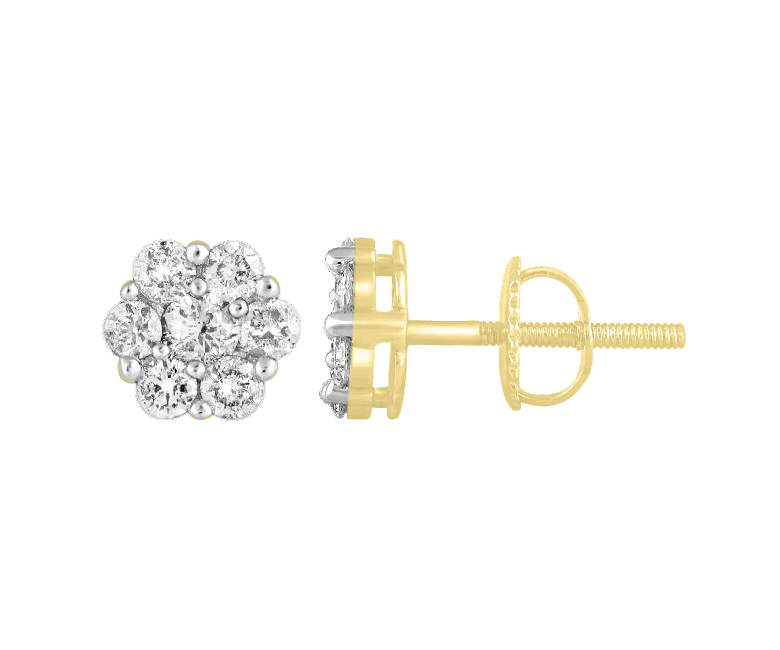 1/6ct. t.w. Flower Diamond Stud Earring in 10K Yellow Gold