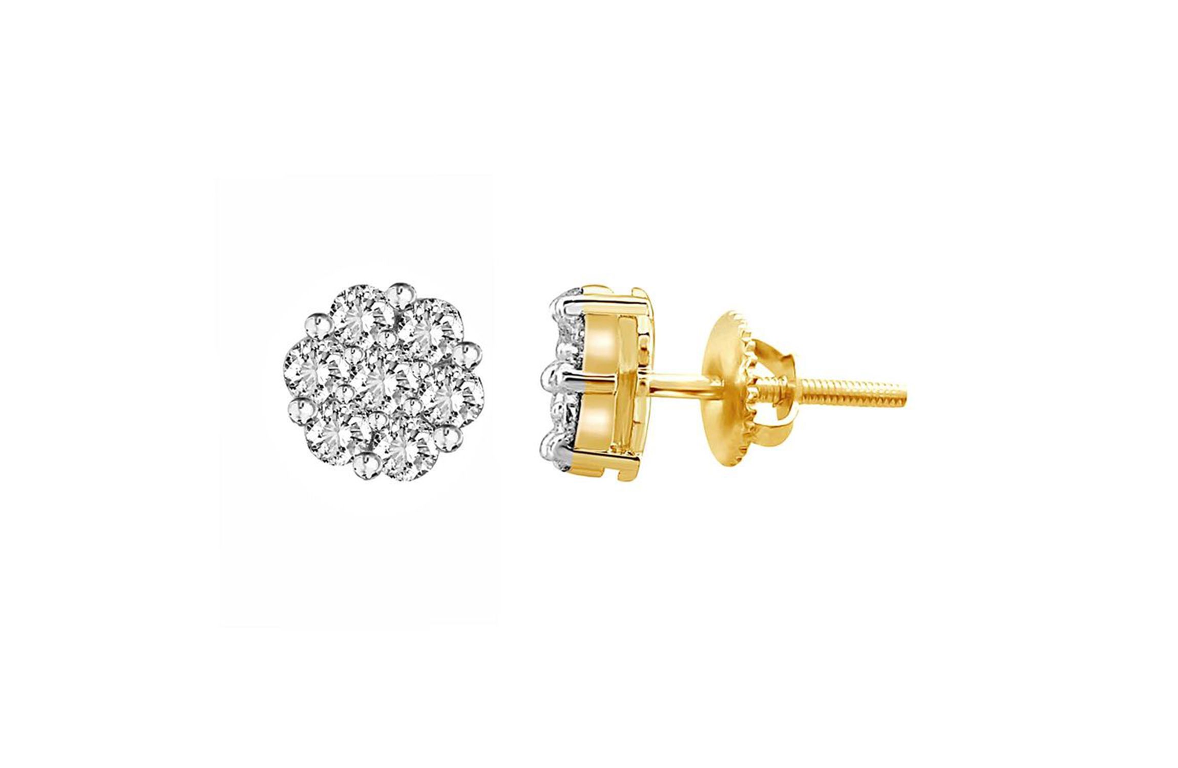 1/2ct. t.w. Flower Diamond Stud Earring in 14K Yellow Gold