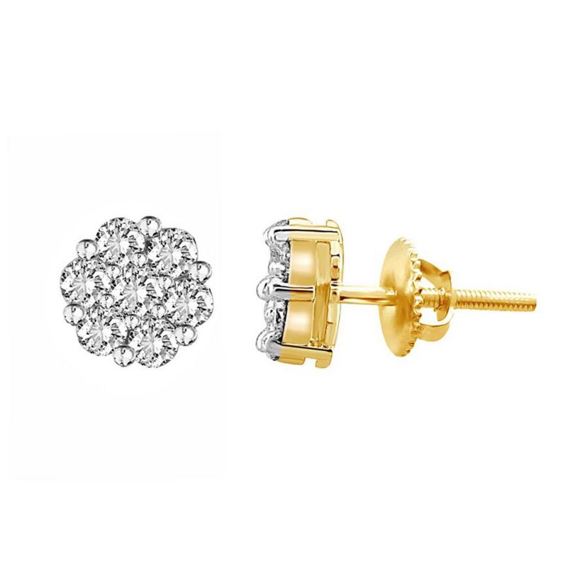1/2ct. t.w. Flower Diamond Stud Earring in 14K Yellow Gold