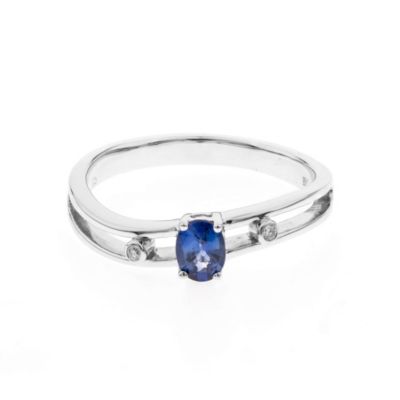 Anika and August Blue Sapphire Ring in 14K White Gold