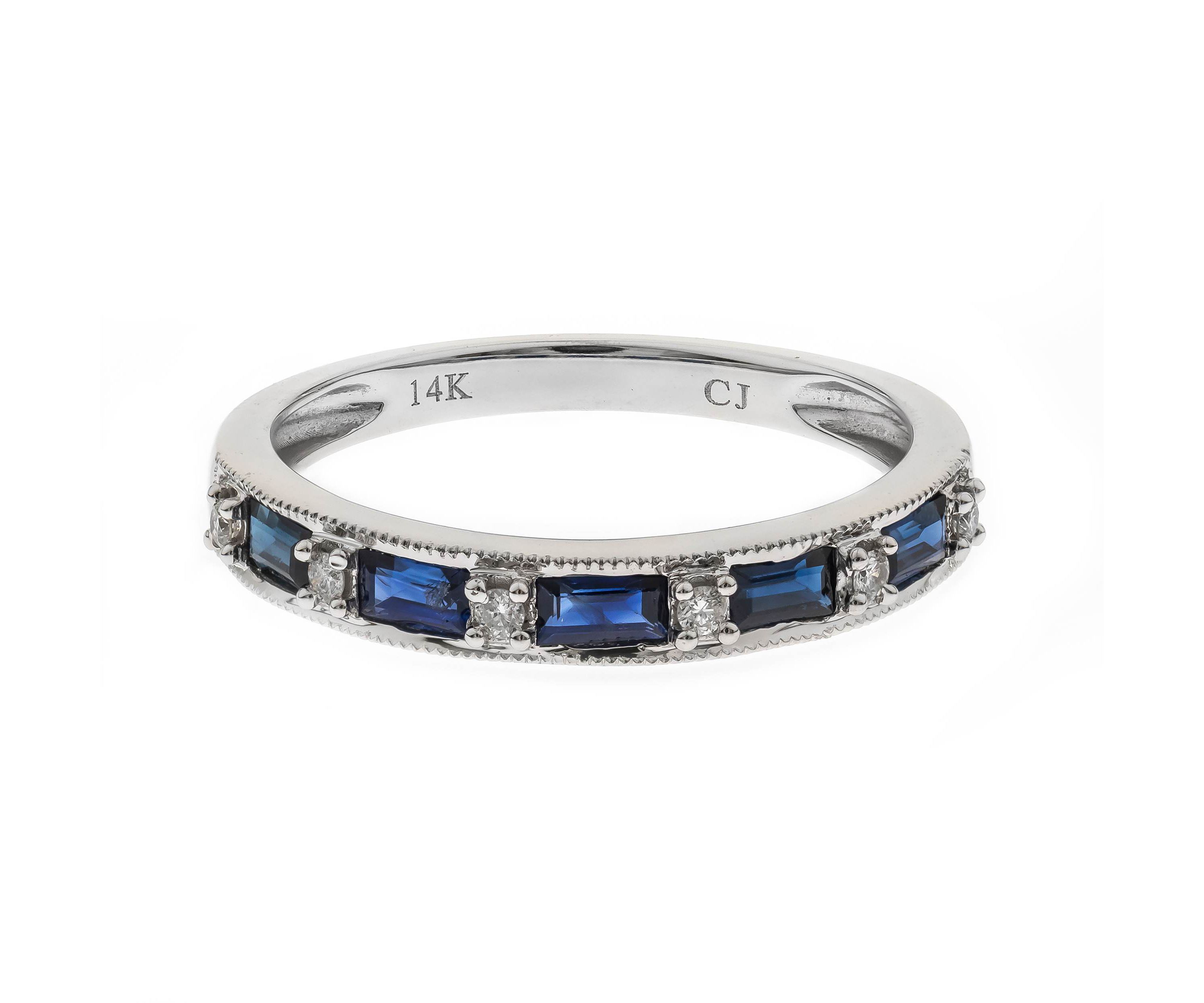 Blue Sapphire Ring in 14K White Gold