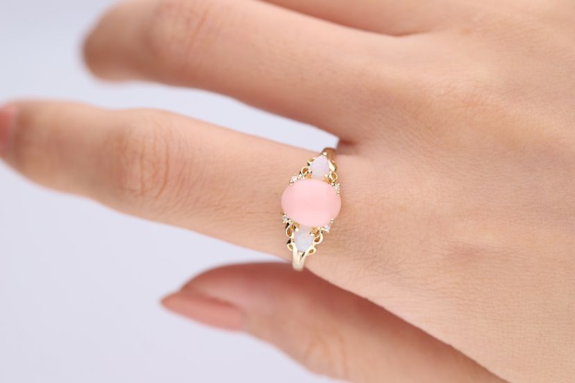Pink Opal Ring in 10K Yellow Gold