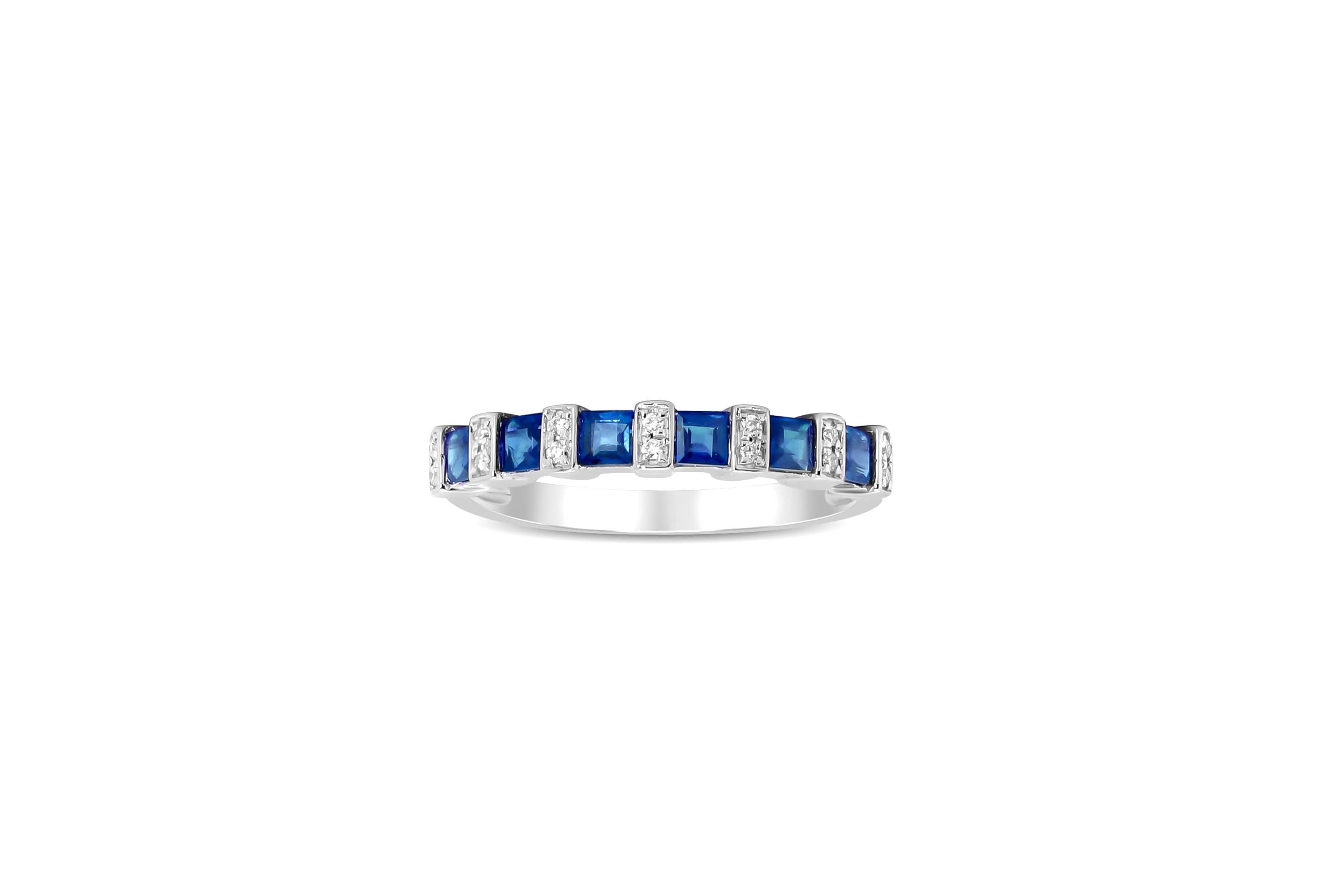 Blue Sapphire Ring in 14K White Gold