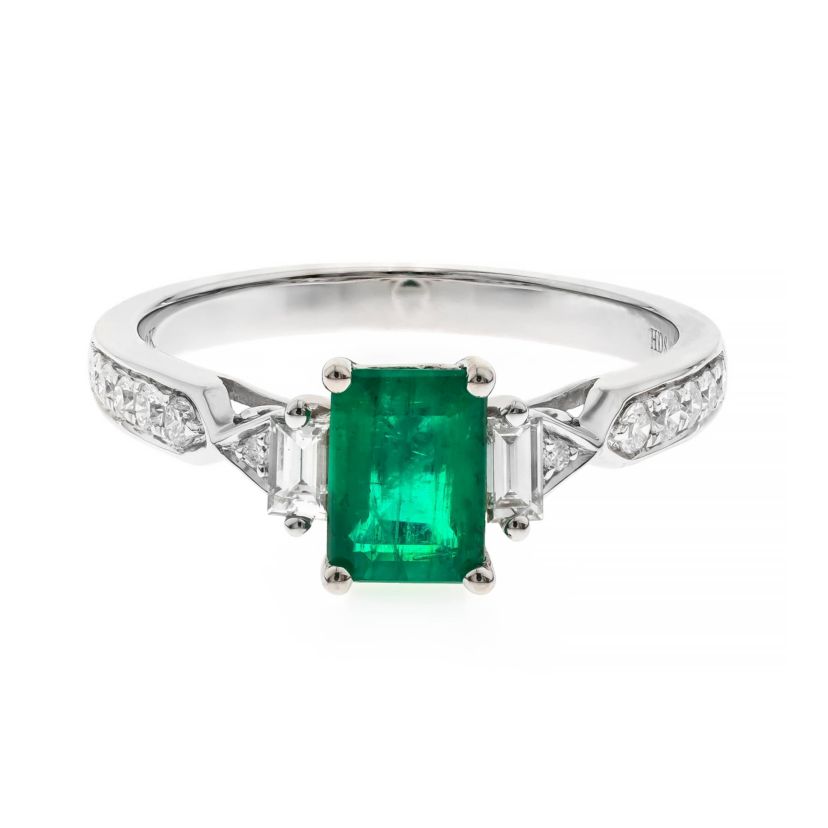 EMERALD Ring in 10K WHITE GOLD