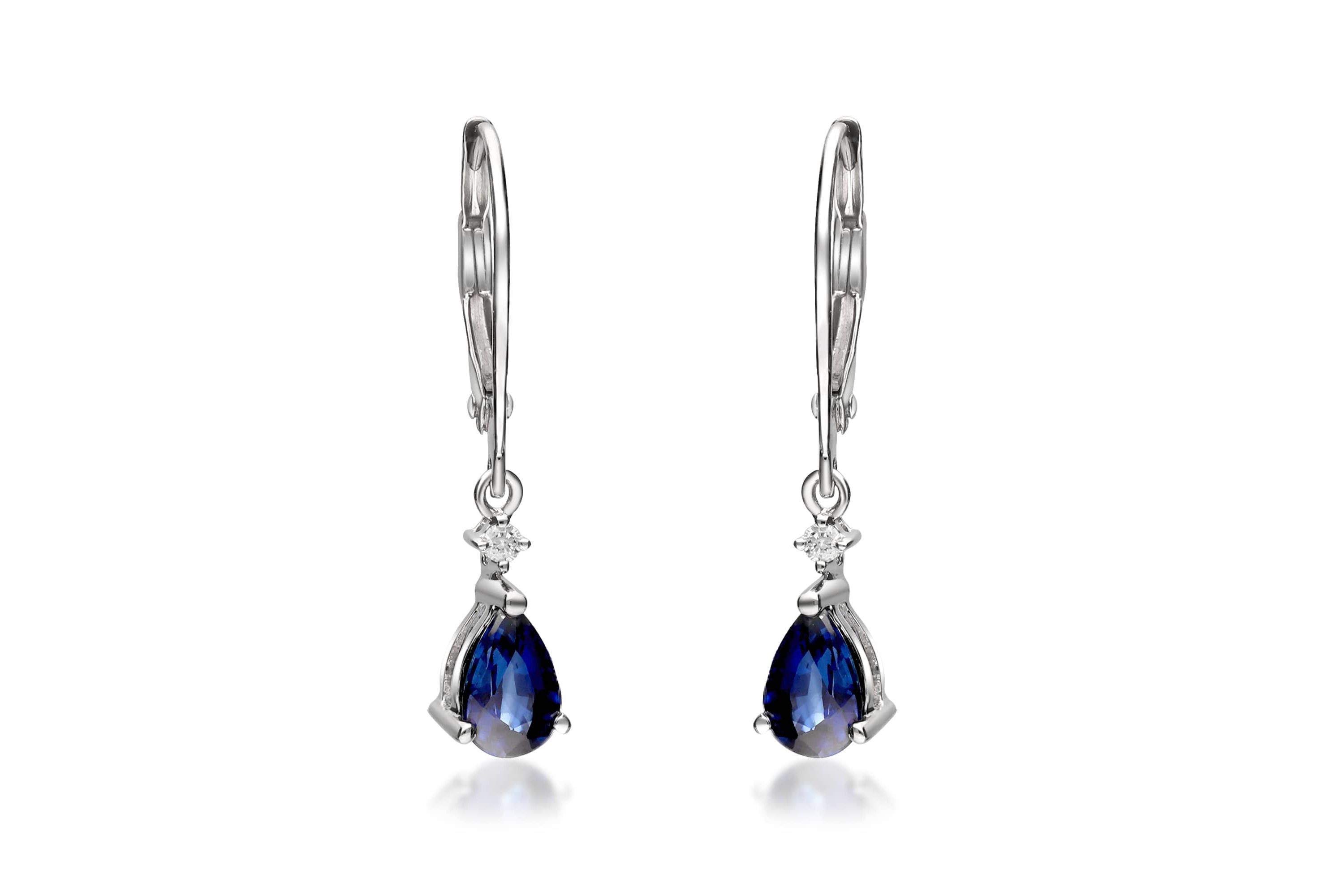 Blue Sapphire Earring in 14K White Gold