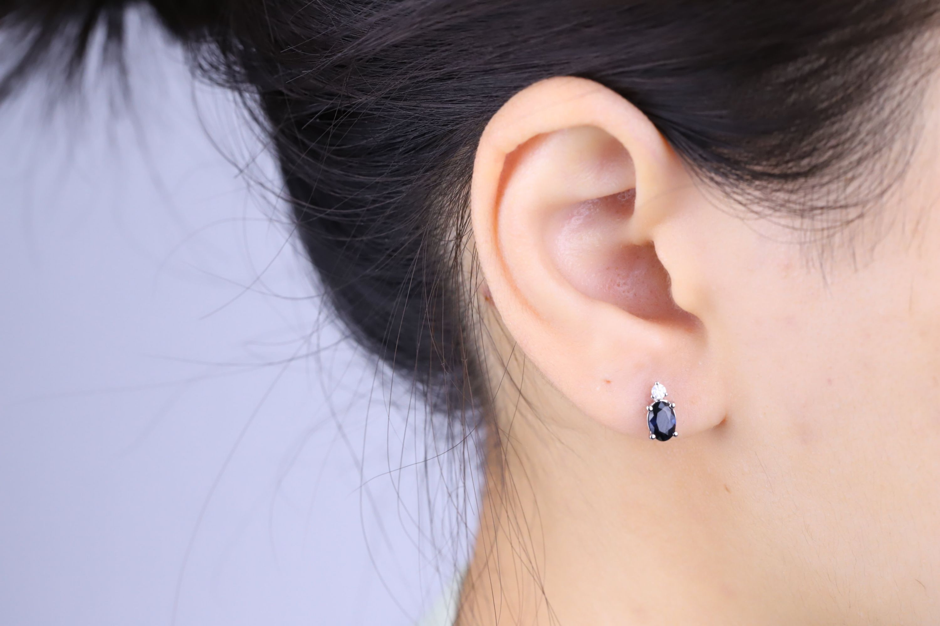 Blue Sapphire Earring in 10K White Gold