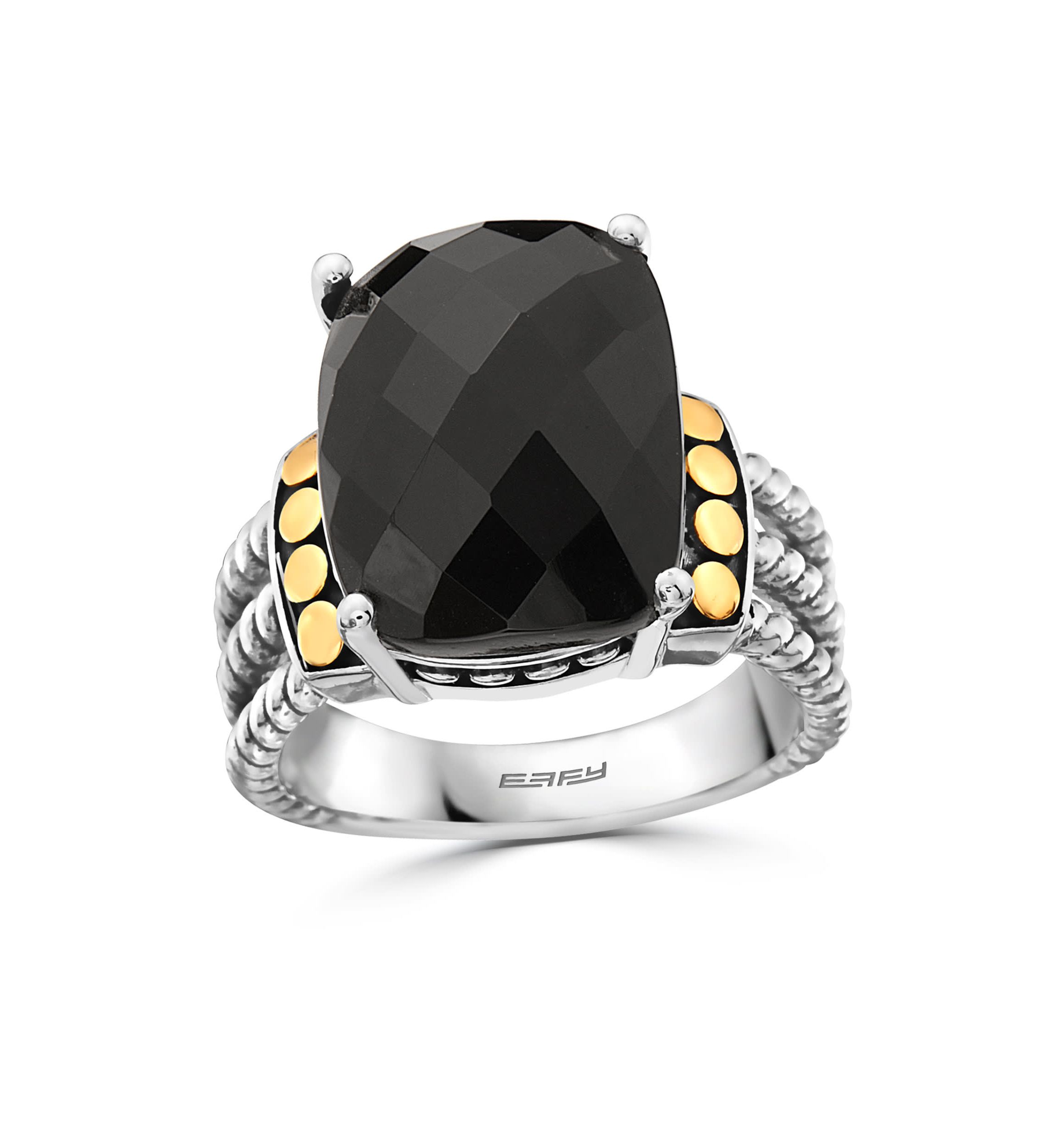 Onyx Ring in Sterling Silver and 18K Yellow Gold Plating