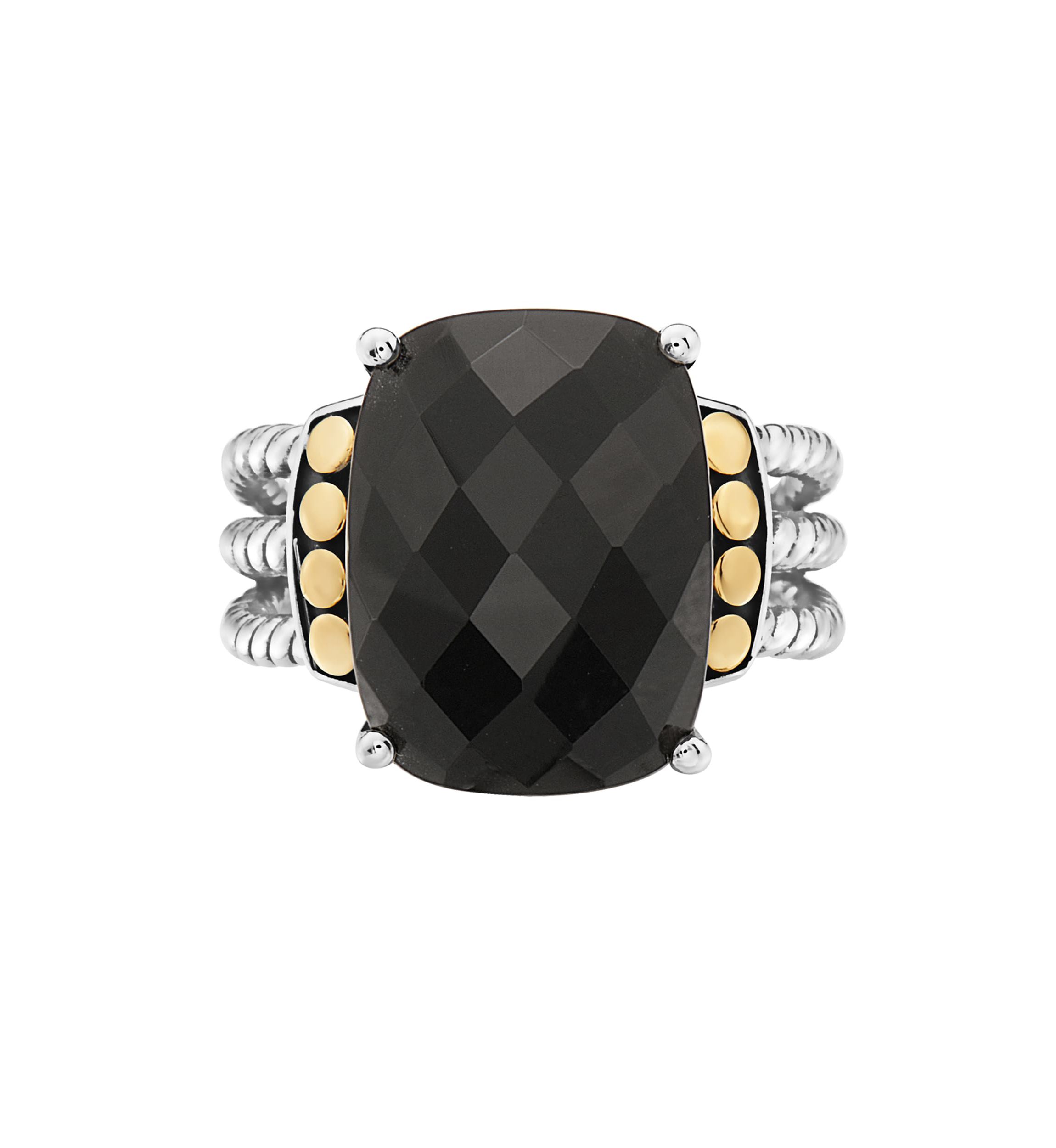 Onyx Ring in Sterling Silver and 18K Yellow Gold Plating
