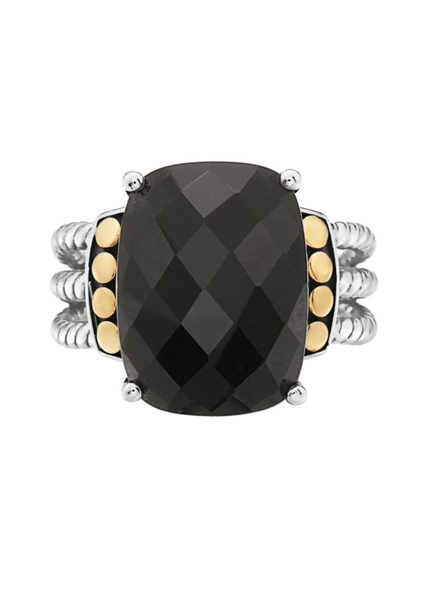 Onyx Ring in Sterling Silver and 18K Yellow Gold Plating