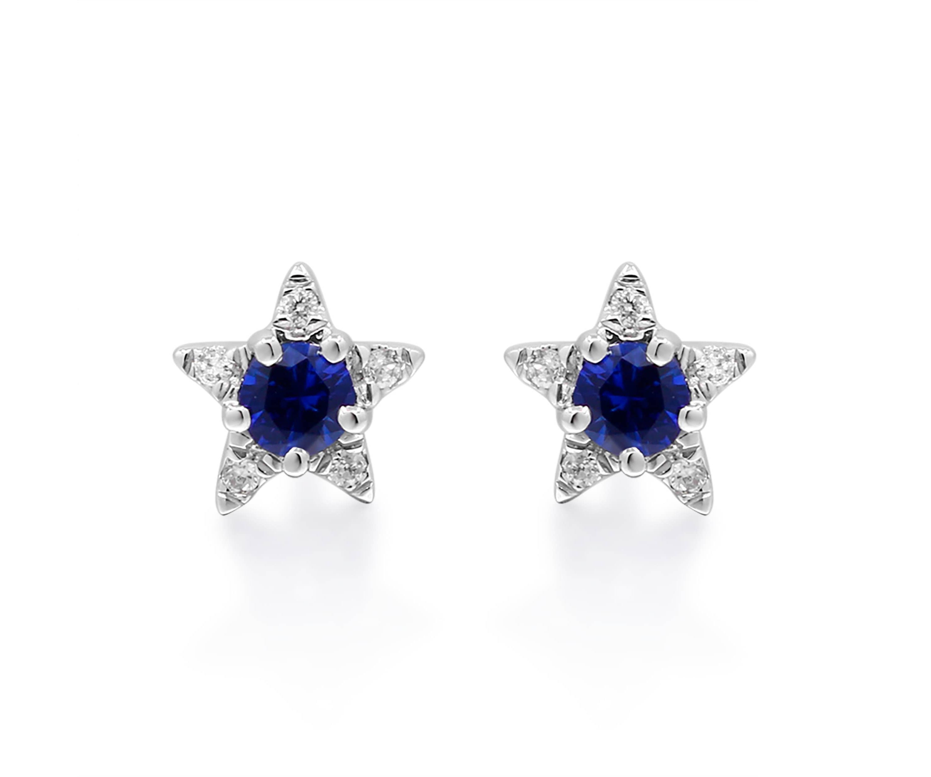 Blue Sapphire Earring in 10K White Gold