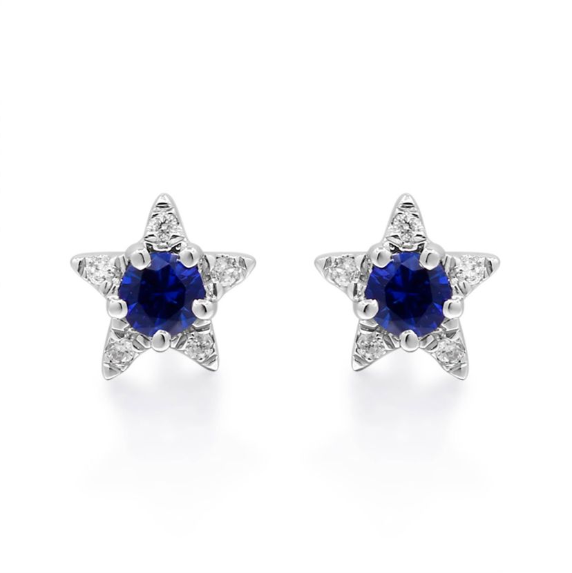 Blue Sapphire Earring in 10K White Gold