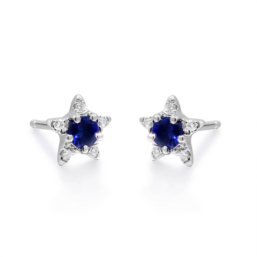 Blue Sapphire Earring in 10K White Gold