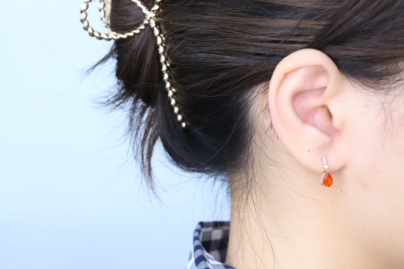 Fire Opal Earring in 10K Yellow Gold