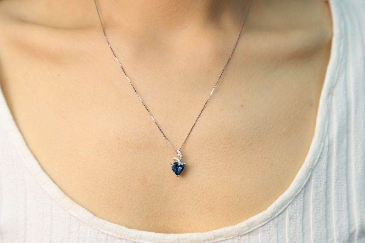 London Blue Topaz Pendant in 14K White Gold