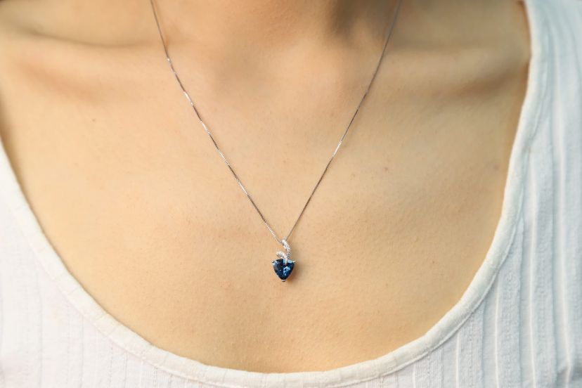 London Blue Topaz Pendant in 14K White Gold