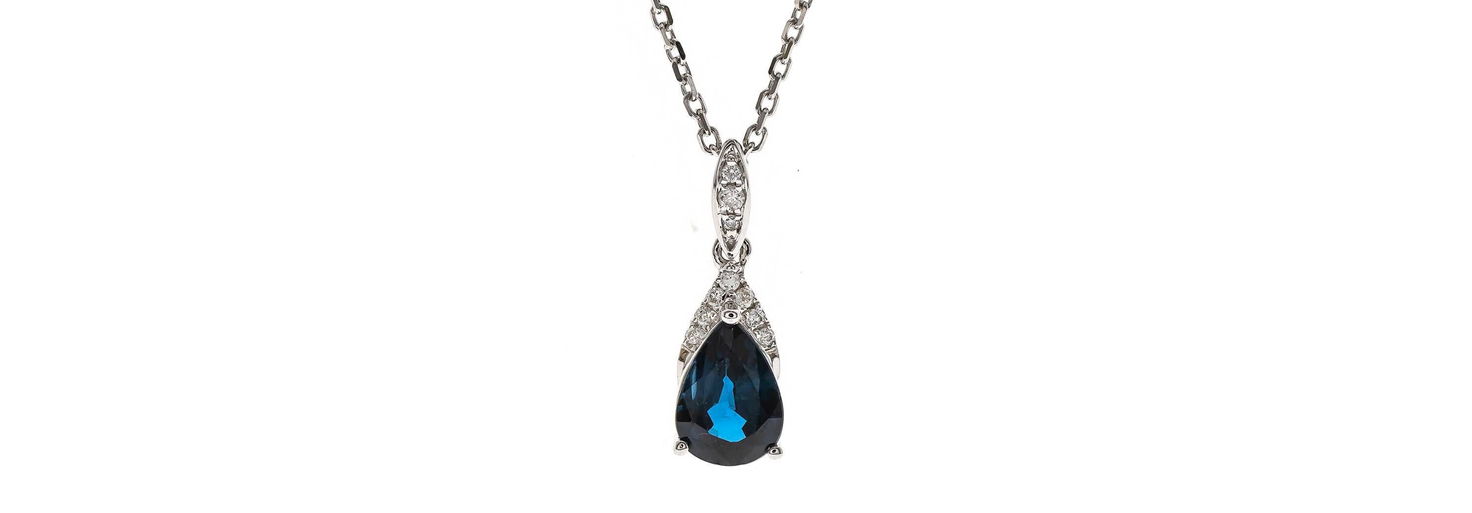 Blue Sapphire Pendant in 10K White Gold