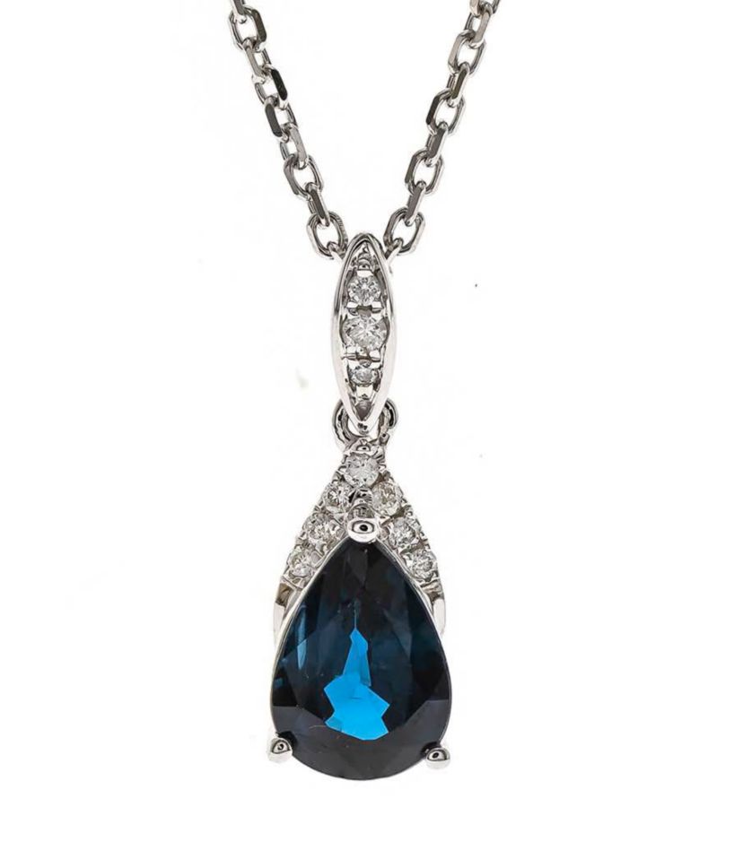 Blue Sapphire Pendant in 10K White Gold
